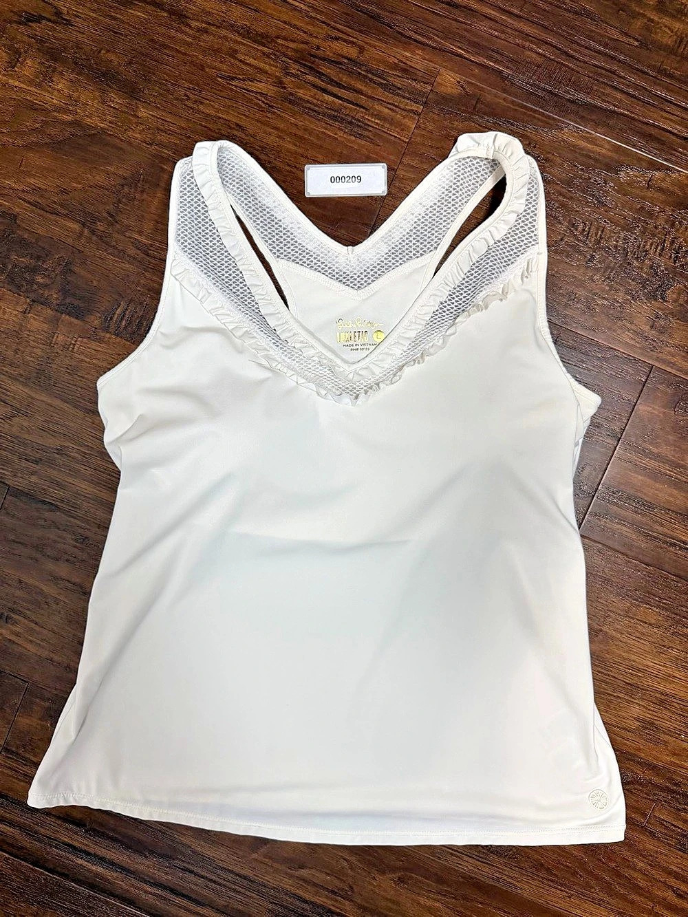 Lilly Pulitzer Luxletic Women’s Large White Mesh Ruffle Athletic Tank Top